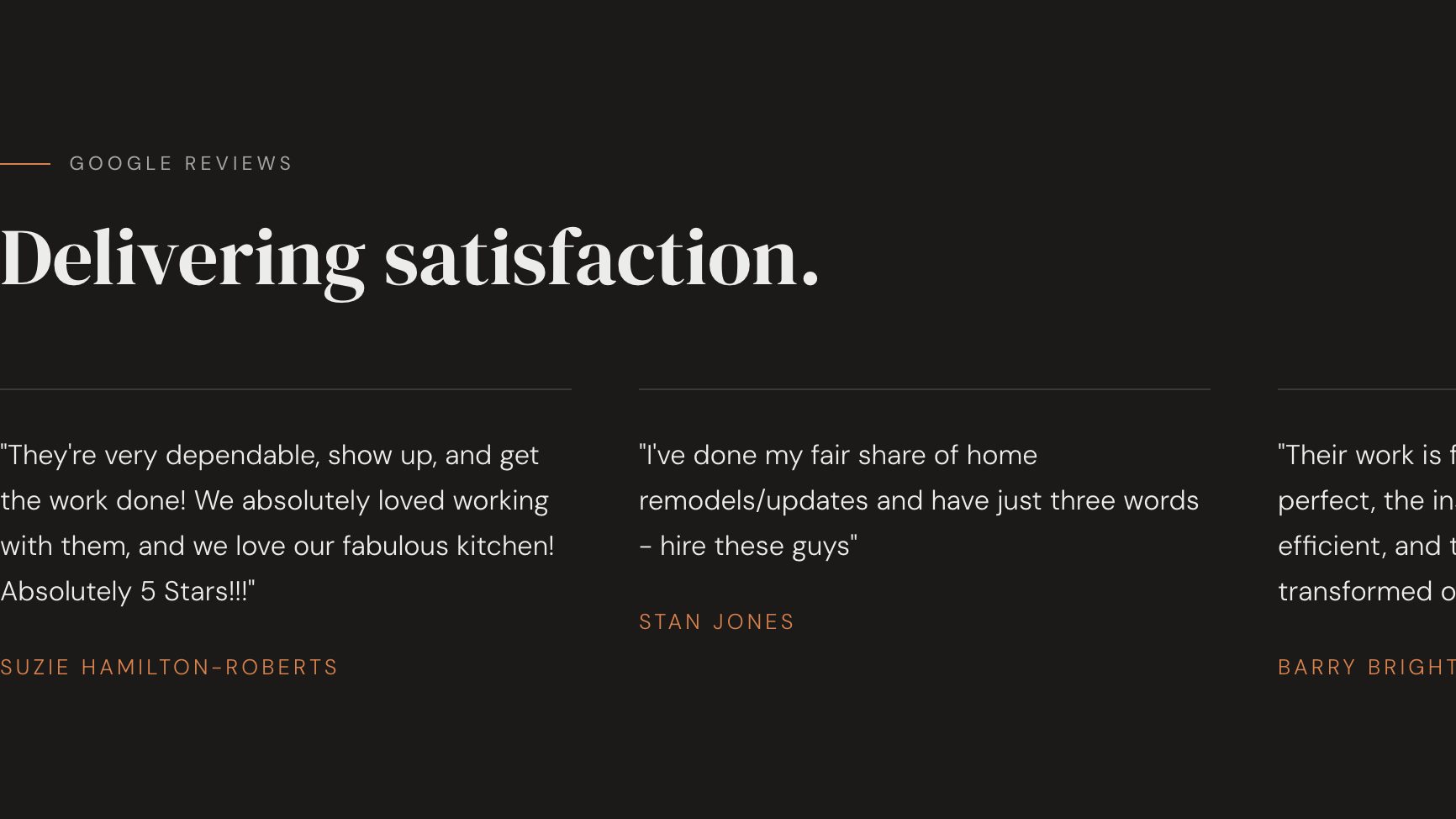 The reviews section of the new homepage